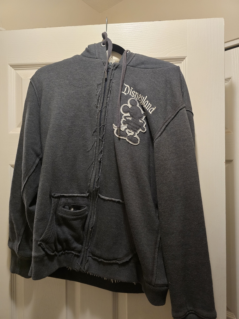 Disney Womens Charcoal Gray Mickey Hoodie Zip UP